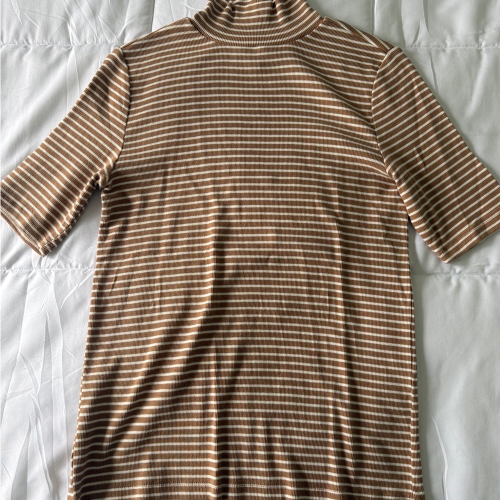 LOFT Tan and White Striped Turtleneck